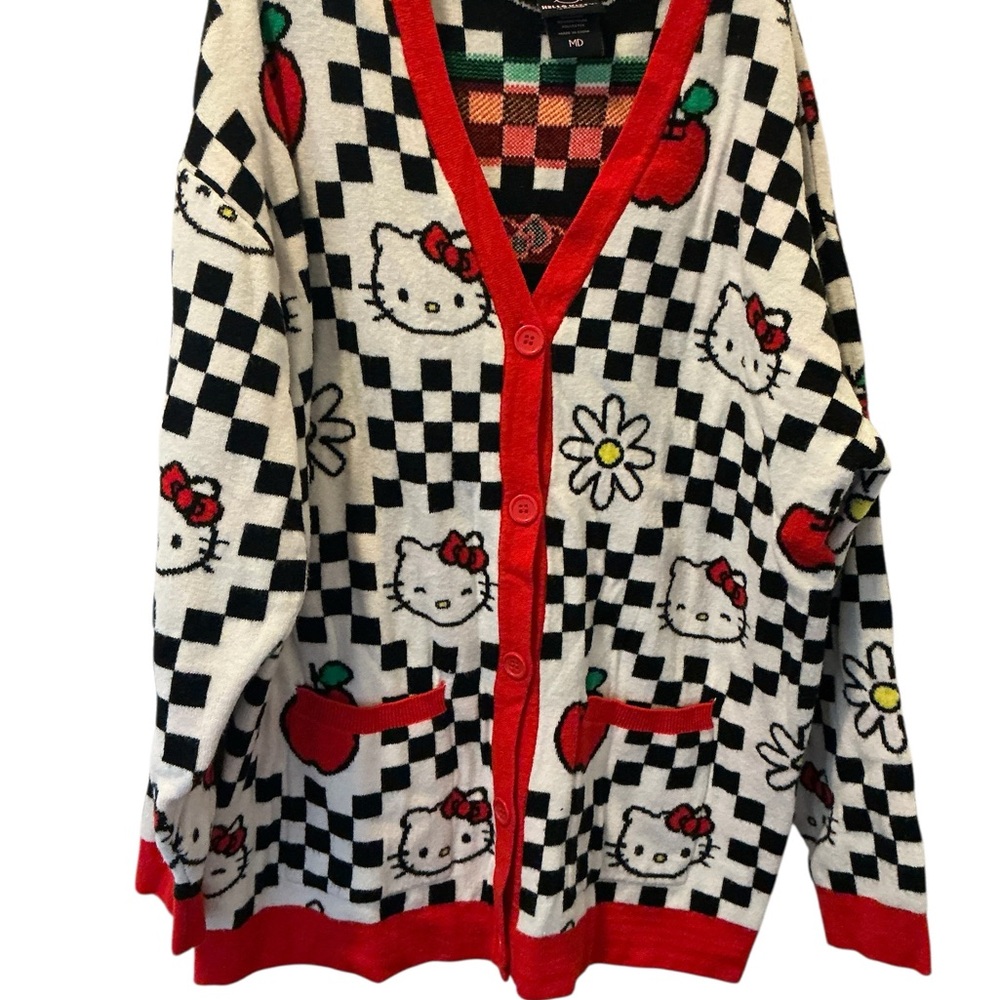 Hello Kitty Black and White Checkered Cardigan